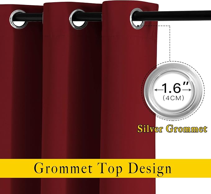 NICETOWN Burgundy Blackout Curtains Grommet - Image 2
