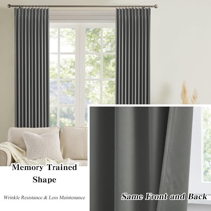 Grey Pinch Pleat Curtains & Drapes 108 Inches Long 2 Panels Set, Sound - Image 6