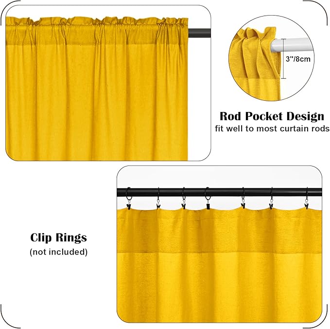 FRAMICS Farmhouse Valance Curtains, Boho Cotton Linen Kitchen Valance, Country - Image 8