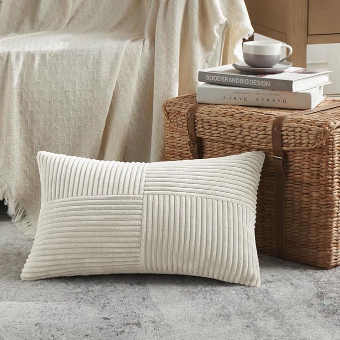 Fancy Homi 2 Packs Cream Lumbar Decorative Throw Pillow Covers 20x28 Inch - Image 2