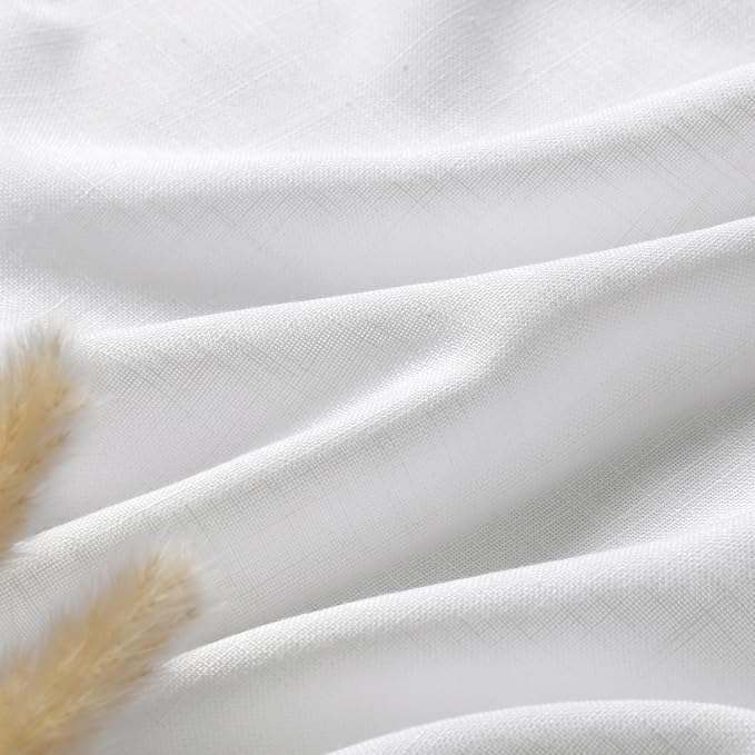 White Linen Curtains 47 Inch Length 2 Panels Set Light Filtering Back Tab Rod - Image 5