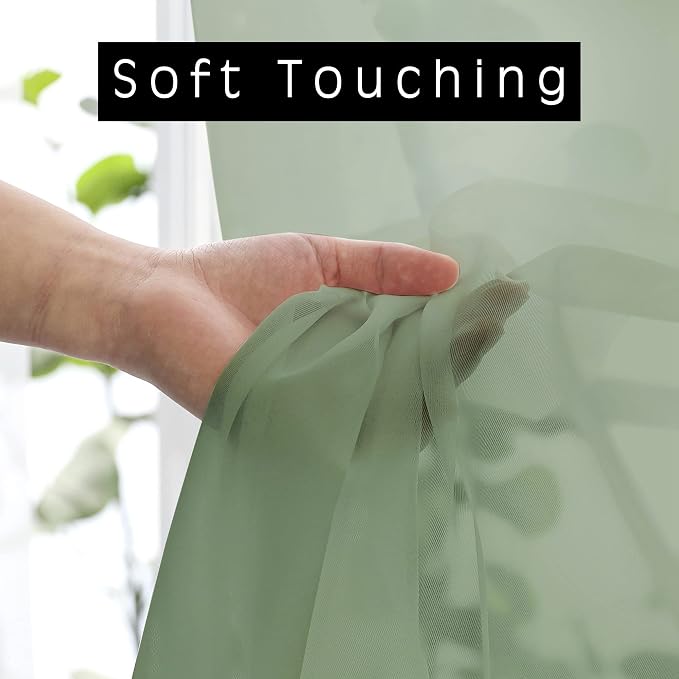 OWENIE Sheer Curtains, Sage Green Sheer Curtains 63 inch Length 2 Panels Set - Image 3