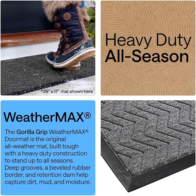 GORILLA GRIP 100% Waterproof All-Season WeatherMAX Doormat 35x23, US Designed - Image 3