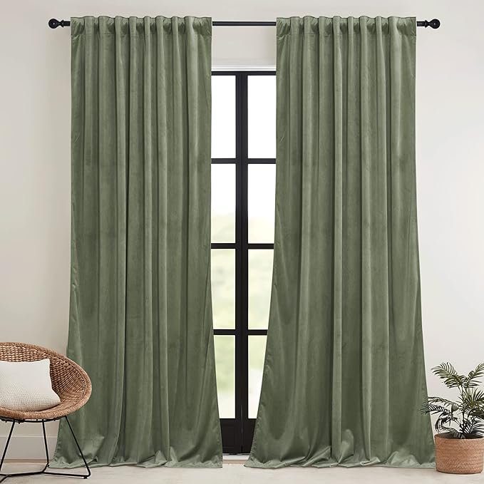 RYB HOME Sage Green Velvet Curtains 92 inches - Image 2