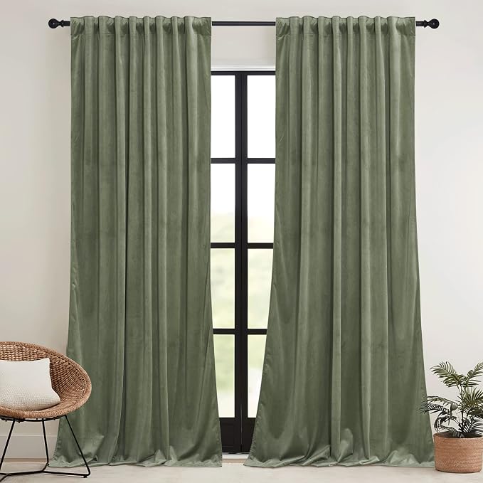 RYB HOME Sage Green Velvet Curtains by RYBHOME
