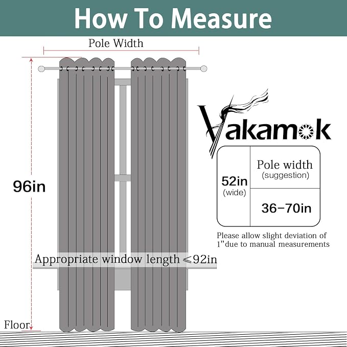 Yakamok Dark Grey 100% Blackout Curtains 96 Inches Long 52" Wide 2 Panels | - Image 8