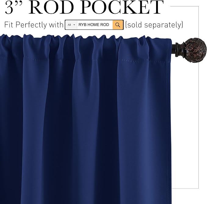 RYB HOME Blackout Privacy Bathroom Window Curtains, Short Thermal Insulated - Image 2