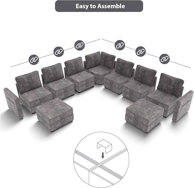 mestyl Modular Sectional Sofa Convertible U Shaped Sofa Couch Set with Storage for Living Room, Modern 4 Seater Modular Sectional Couch with 2 Movable Ottoman (Grey)