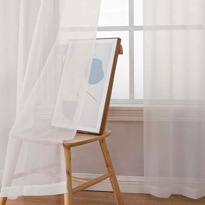Gwine Extra Long Ivory Sheer Curtains 120 Inches Long 2 Panels Set, Voile Light - Image 8