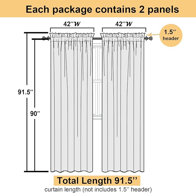 Orange Sheer Curtains 90 Inches Long 2 Panels, Light Filtering Voile Airy - Image 3