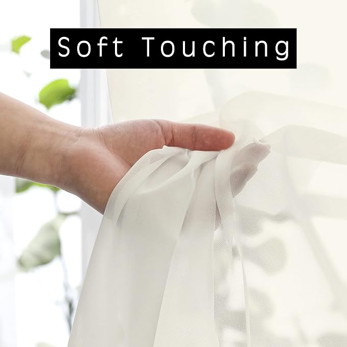 Sheer Curtains Ivory 45 inches Long Kitchen Curtains, Rod Pocket Clean Selvedge - Image 2
