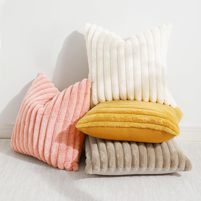 decorUhome Summer Cozy Faux Fur Throw Pillow Covers 26x26 Set of 2 Decorative - Image 5