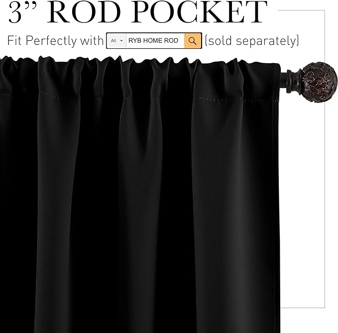 RYB HOME Bedroom Blackout Curtains 45 inches Length - Image 2