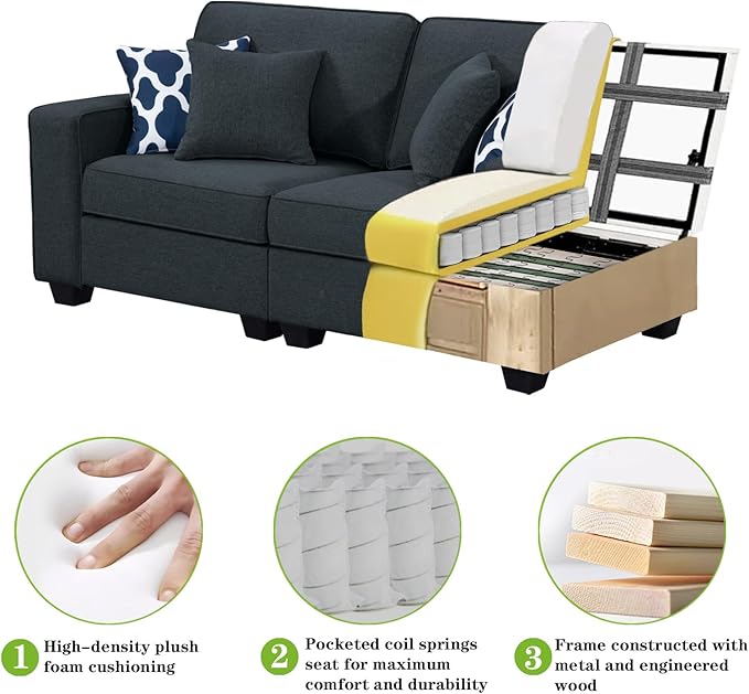 L Lengend Vansen Modular Sectional Sofa U Shaped Couch with Ottoman Modern Reversible Corner Sectional Couch for Living Room (Charcoal, U Shaped Sofa-2)