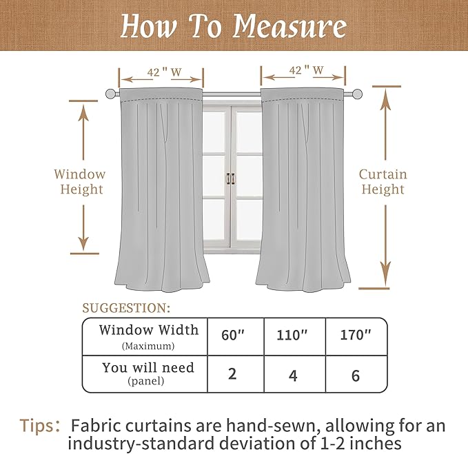 Natural 100% Blackout Polyester Curtains, 45 Inches Polyester Textured Thermal - Image 9
