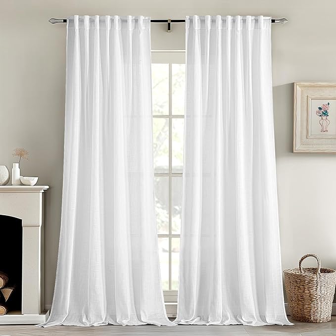 MIULEE White Linen Curtains 80 Inch Length 2 Panels by MIULEE
