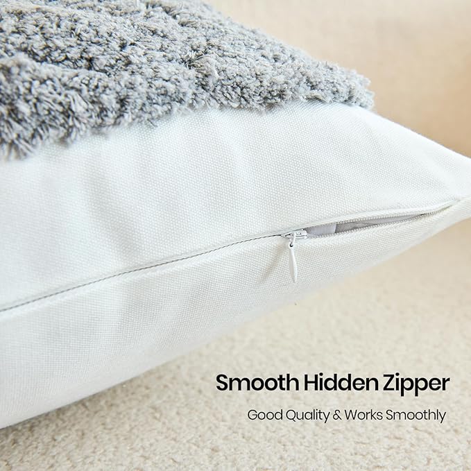 HOdo Home 18x18 Throw Pillow Covers, 2PCS Tufted Boho Jacquard Pillow Covers,Farmhouse Decorative Pillow Cover,Pillow Cases for Couch Sofa Bed Stylish Decor, Simple Textured Cushion Sham