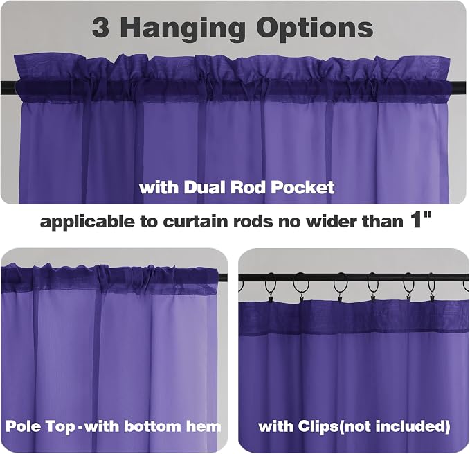 Chyhomenyc Sheer Valances for Windows 2 Packs, 42Wx14L Inches Small Window - Image 5