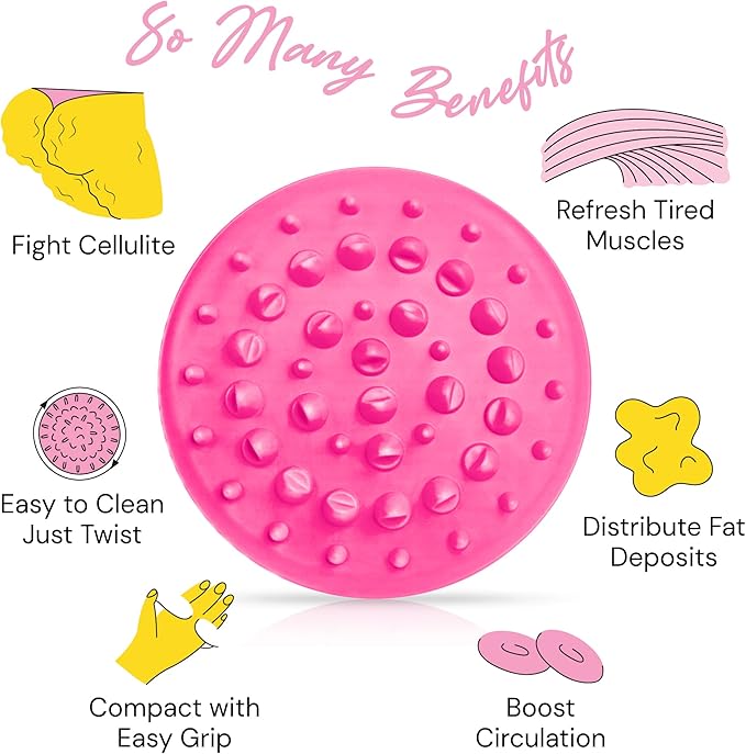 Scala Silicone Anti Cellulite Massager, Body Shower Scrubber, Cellulite Remover - Improve Circulation, Distribute Fat Deposits, Body Massager, Exfoliator, Fat Roller Use with Creams and Oils - Pink