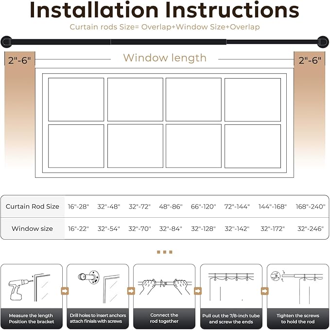 Zeerobee Curtain Rods for Windows 66 to 120, 1 Inch Industrial Wrap Around Warm - Image 6