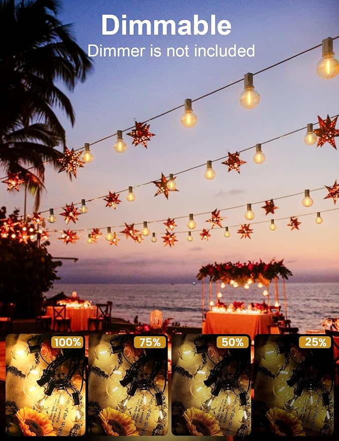 RTTY Outdoor String Lights 50 FT Globe LED Patio Lights with G40 Plastic Bulbs,Waterproof Shatterproof Dimmable Connectable Hanging for Backyard Porch Balcony Party Cafe Deck Decor