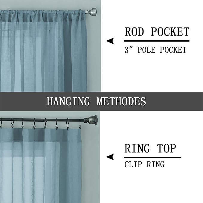 Tollpiz Short Sheer Curtain Linen Textured Bedroom Curtains Sheer Light - Image 5