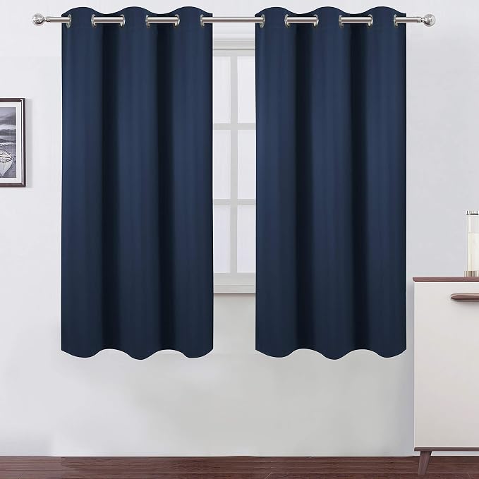 Navy Blue Blackout Curtains 40 x 63 Inch Length/Set of 2 Curtain Panels/Thermal by Lemomo
