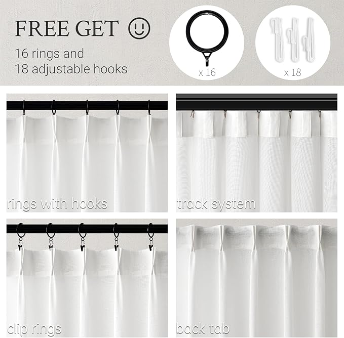 Topfinel 108 Inches Long Pinch Pleated Semi Sheer Curtains - Image 3