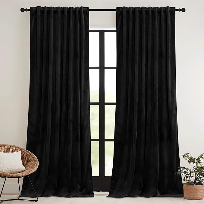 RYB HOME Black Velvet Curtains 72 inches - Image 2