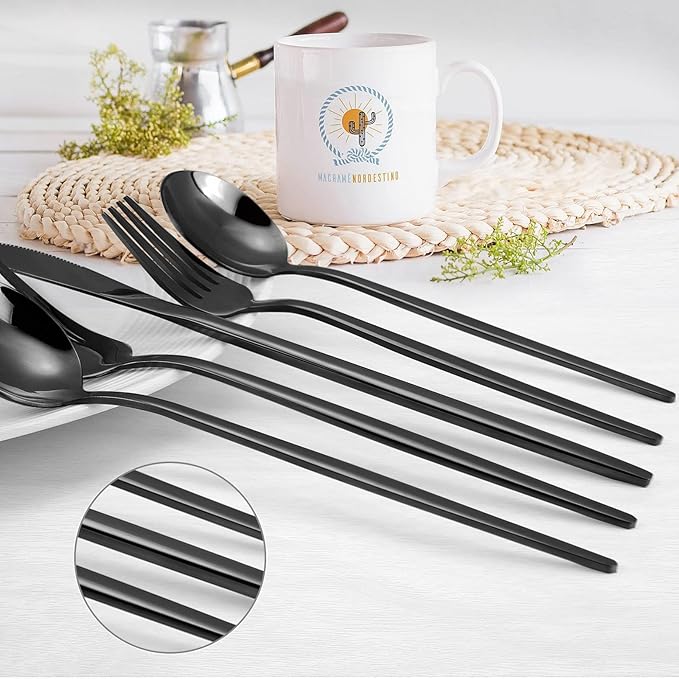Black Silverware Set, KassKa 20 Pieces Flatware Cutlery Set, Stainless Steel Utensils Set Spoon Fork Knives Set for Home Restaurant and Kitchen, Mirror Polished Finished, Service for 4