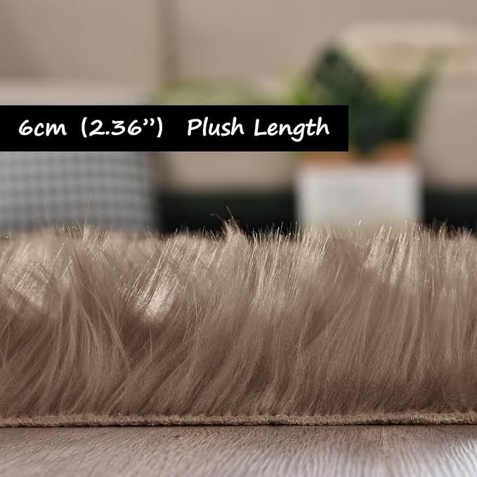 Goolela Beige Round Rug 4ft Fluffy Sheepskin Faux Fur Rug - Image 4