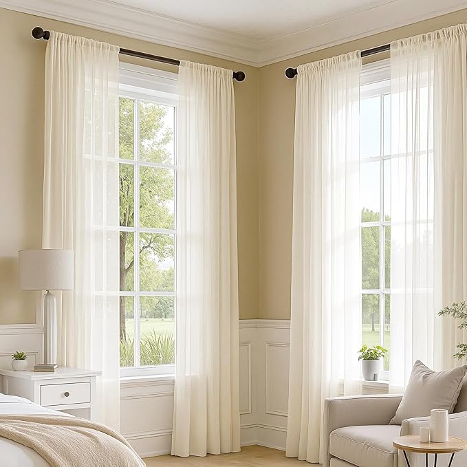 MIULEE Butter Cream Sheer Curtains 108 Inches Long 4 Panels 54 x 108 Inches | - Image 5
