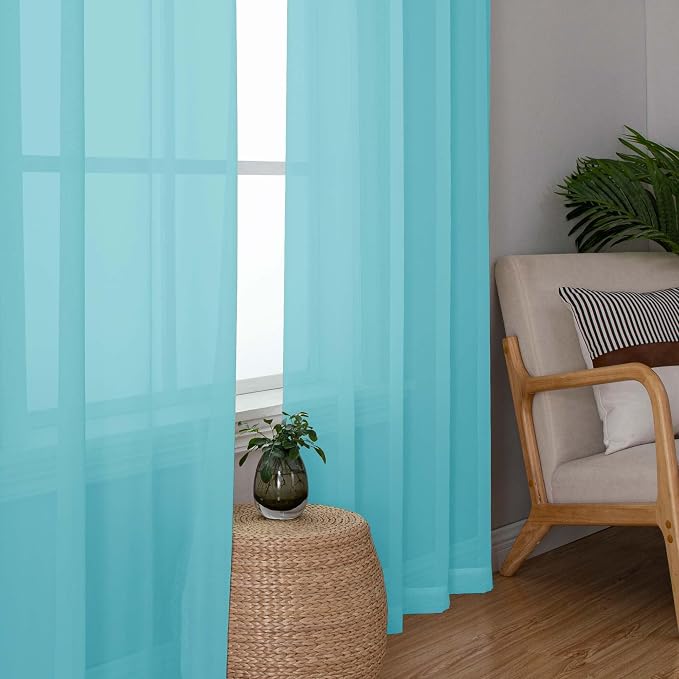 Aqua Sheer Curtains for Bedroom Living Room 96 Inches Long 2 Panels Set - Image 3