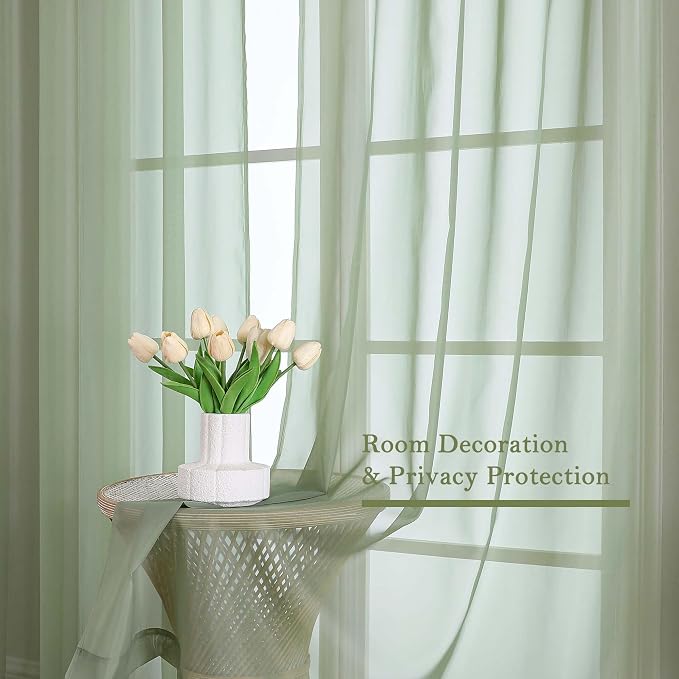 Sage Green Sheer Curtains 120 Inches Long 2 Panels, Extra Wide Farmhouse Airy - Image 7
