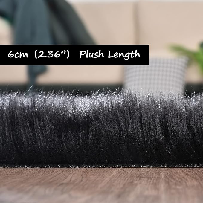 Goolela Black Fluffy Faux Fur Rug 2x3 Black Fuzzy Furry Sheepskin Rug Small - Image 4