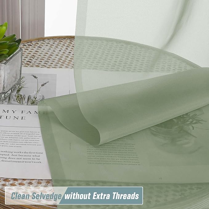 Sage Green Small Sheer Curtains Tier 24 Inches Length 2 Pieces, Light Filtering - Image 5