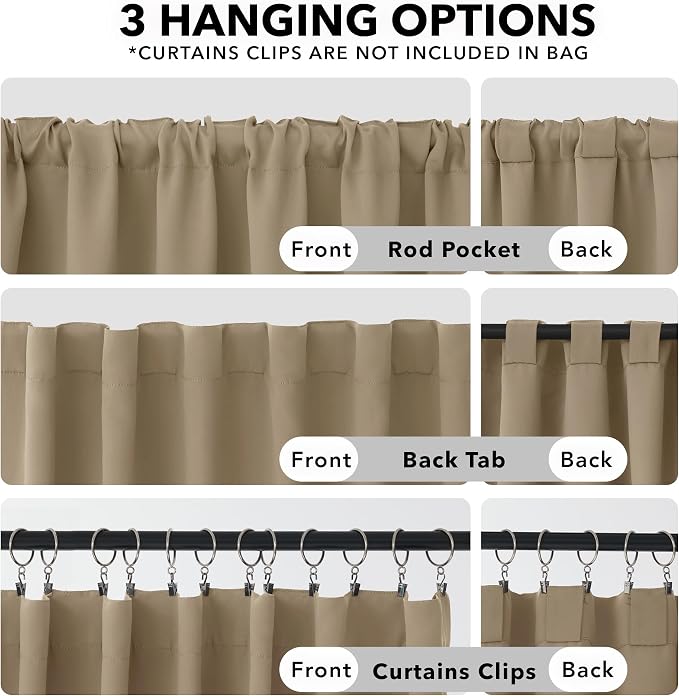 Deconovo Blackout Curtains for Kitchen Window Back Tab and Rod Pocket Curtains - Image 2