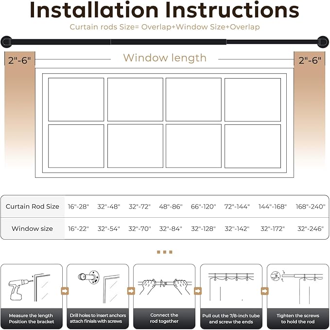 Zeerobee Curtain Rods for Windows 72 to 144, 1 Inch Industrial Wrap Around - Image 6