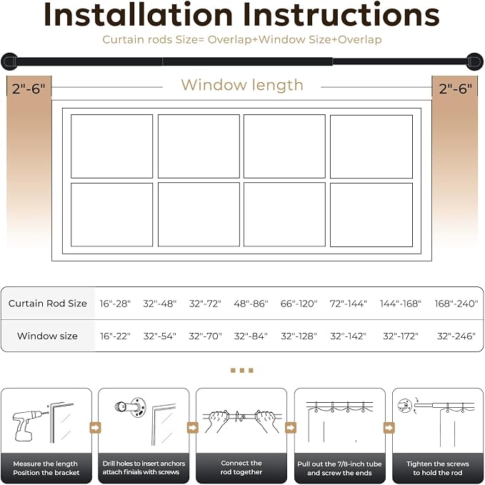 Zeerobee Curtain Rods for Windows 66 to 120, 1 Inch Industrial Wrap Around - Image 6