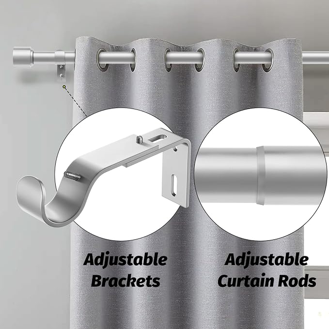 GEEBOBO Silver Curtain Rods for Windows 120 to 170 Inch, 1 Inch Extra Long - Image 2