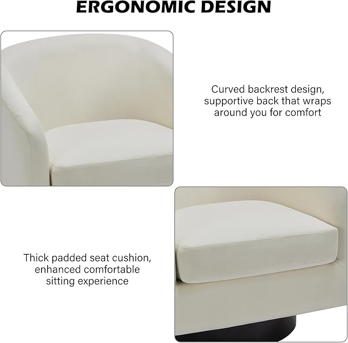 Swivel Barrel Accent Chair, Modern Round Linen Arm Chair for Living Room, Bedroom, Comfy Club Reading Chairs for Adults（Linen Fabric, Beige, Set of 1