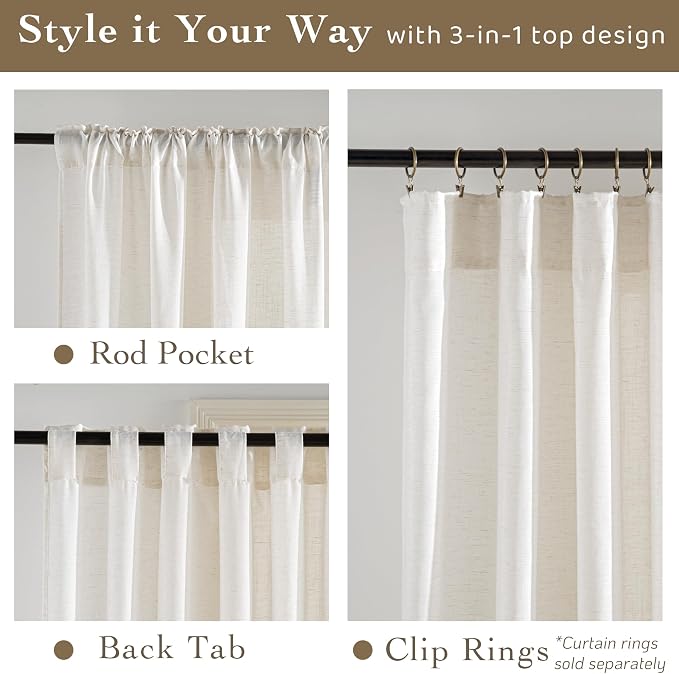 RYB HOME Linen Semi Sheer Curtains - Image 2