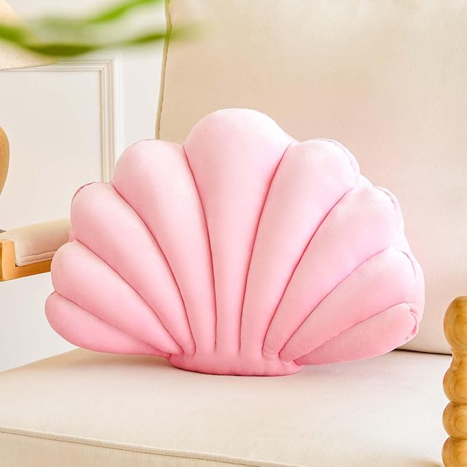 Pink Seashell Throw Pillows, Shell Shaped Throw Pillows, 13 Inch Soft Velvet Home Decorative Pillow Plush Cushion for Bed Couch Living Sofa Room Decor Accent Throw Pillow