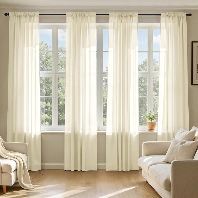 MIULEE Light Cream Sheer Curtains 84 Inches Long 4 Panels 42 x 84 Inches | by MIULEE