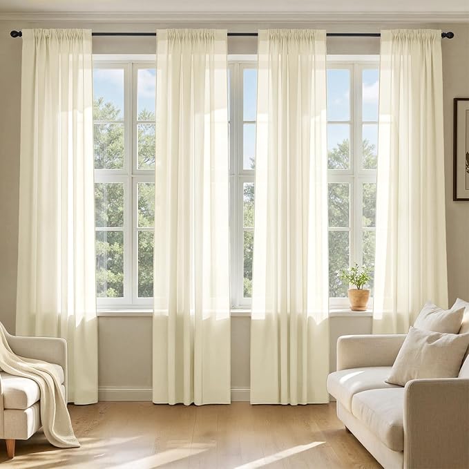 MIULEE Light Cream Sheer Curtains 72 Inches Long 4 Panels 42 x 72 Inches | by MIULEE