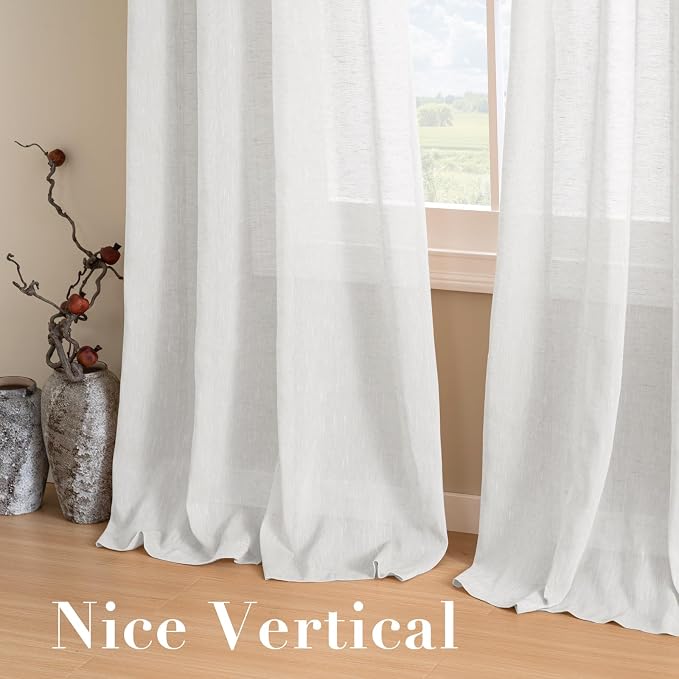 H.VERSAILTEX White Linen Curtains Flax Linen Blended Curtain Panels - Image 7