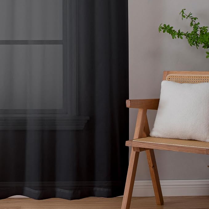Aiyufeng Black Sheer Curtains 63 Inches Long Light Weight Soft Semi Voile Drapes - Image 7