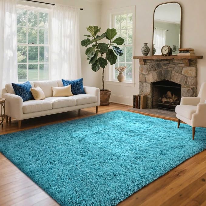 5x7 Ft Teal Shag Rugs for Bedroom Living Room Decor for Men Boys, Ultra Soft - Image 2