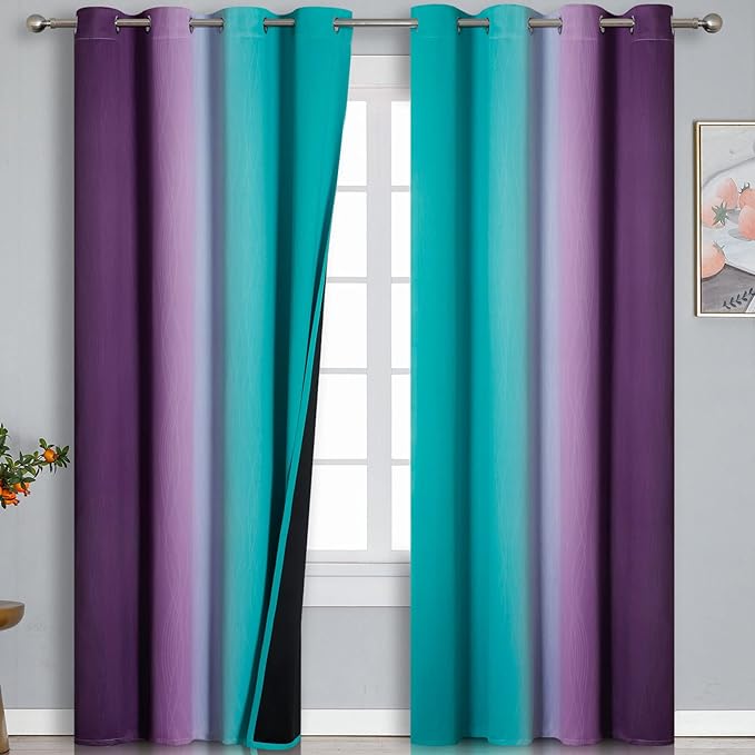 Teal Blackout Curtains 84 Inches Long, Ombre Purple Blackout Curtains by ESTELARTEXTILER