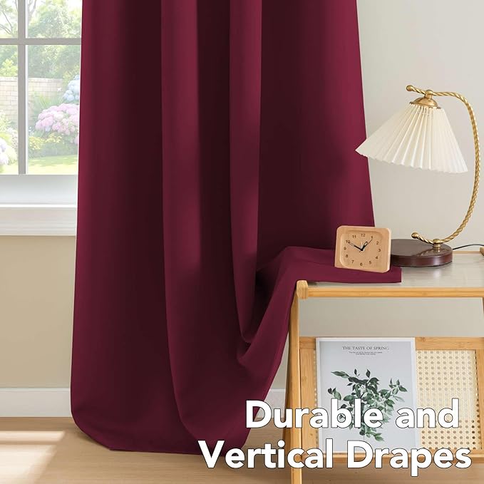 H.VERSAILTEX Christmas Blackout Curtains Blackout Thermal Insulated Curtains for Bedroom/Living Room, 52" Wide x 63" Long Each Panel,Grommet Panels for Small Window (Set of 2, Burgundy)